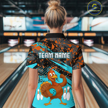 Load image into Gallery viewer, Turquoise Funny Turkey Bowling Team Shirt for Women Bowling Jersey Thanksgiving Bowling Outfit QZT776