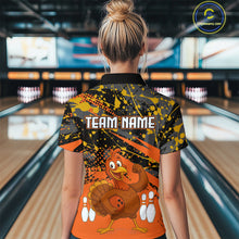Load image into Gallery viewer, Orange Funny Turkey Bowling Team Shirt for Women Bowling Jersey Thanksgiving Bowling Outfit QZT776