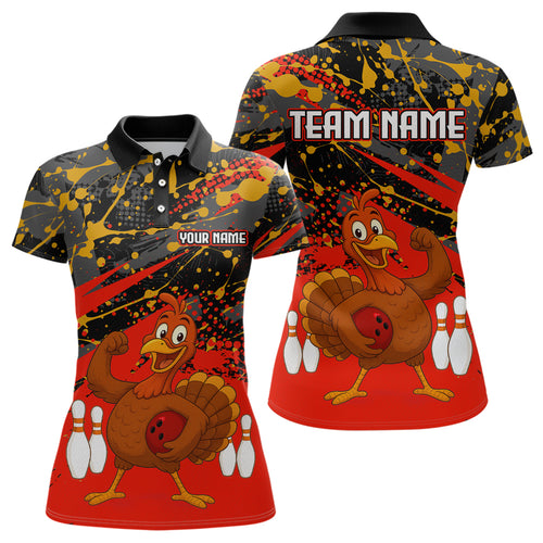 Red Funny Turkey Bowling Team Shirt for Women Bowling Jersey Thanksgiving Bowling Outfit QZT776