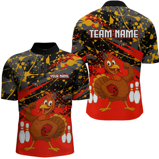 Red Funny Turkey Bowling Team Shirt for Men Bowling Jersey Thanksgiving Bowling Outfit QZT776