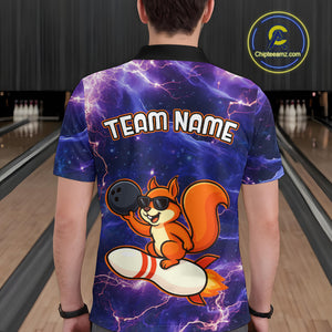 Custom Thunder Lightning Funny Squirrel Bowling Shirt Polo & 1/4 Zip Bowling Jersey Bowling Outfit for Men QZT777