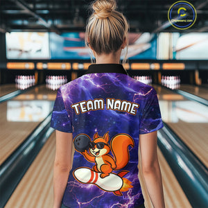 Custom Thunder Lightning Funny Squirrel Bowling Shirt Polo & 1/4 Zip Bowling Jersey Bowling Outfit for Women QZT777