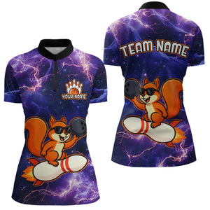 Custom Thunder Lightning Funny Squirrel Bowling Shirt Polo & 1/4 Zip Bowling Jersey Bowling Outfit for Women QZT777