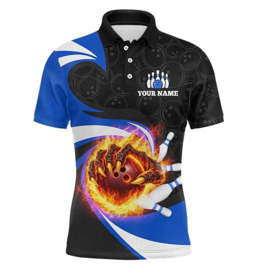 Personalized Blue Flame Demon Hand Bowling Shirt for Men Bowling Outfit Polo & Quarter-Zip Bowling Jersey QZT867