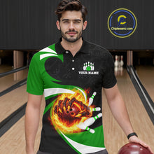 Load image into Gallery viewer, Personalized Green Flame Demon Hand Bowling Shirt for Men Bowling Outfit Polo &amp; Quarter-Zip Bowling Jersey QZT867