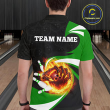 Load image into Gallery viewer, Personalized Green Flame Demon Hand Bowling Shirt for Men Bowling Outfit Polo &amp; Quarter-Zip Bowling Jersey QZT867