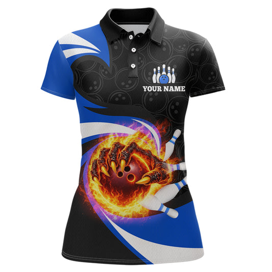 Personalized Blue Flame Demon Hand Bowling Shirt for Women Bowling Outfit Polo & Quarter-Zip Bowling Jersey QZT867