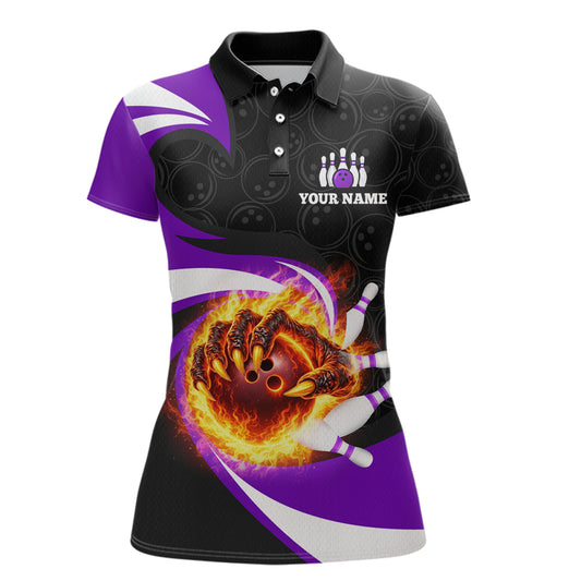 Personalized Purple Flame Demon Hand Bowling Shirt for Women Bowling Outfit Polo & Quarter-Zip Bowling Jersey QZT867