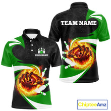 Load image into Gallery viewer, Personalized Green Flame Demon Hand Bowling Shirt for Men Bowling Outfit Polo &amp; Quarter-Zip Bowling Jersey QZT867