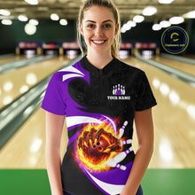Load image into Gallery viewer, Personalized Purple Flame Demon Hand Bowling Shirt for Women Bowling Outfit Polo &amp; Quarter-Zip Bowling Jersey QZT867