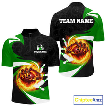 Load image into Gallery viewer, Personalized Green Flame Demon Hand Bowling Shirt for Men Bowling Outfit Polo &amp; Quarter-Zip Bowling Jersey QZT867