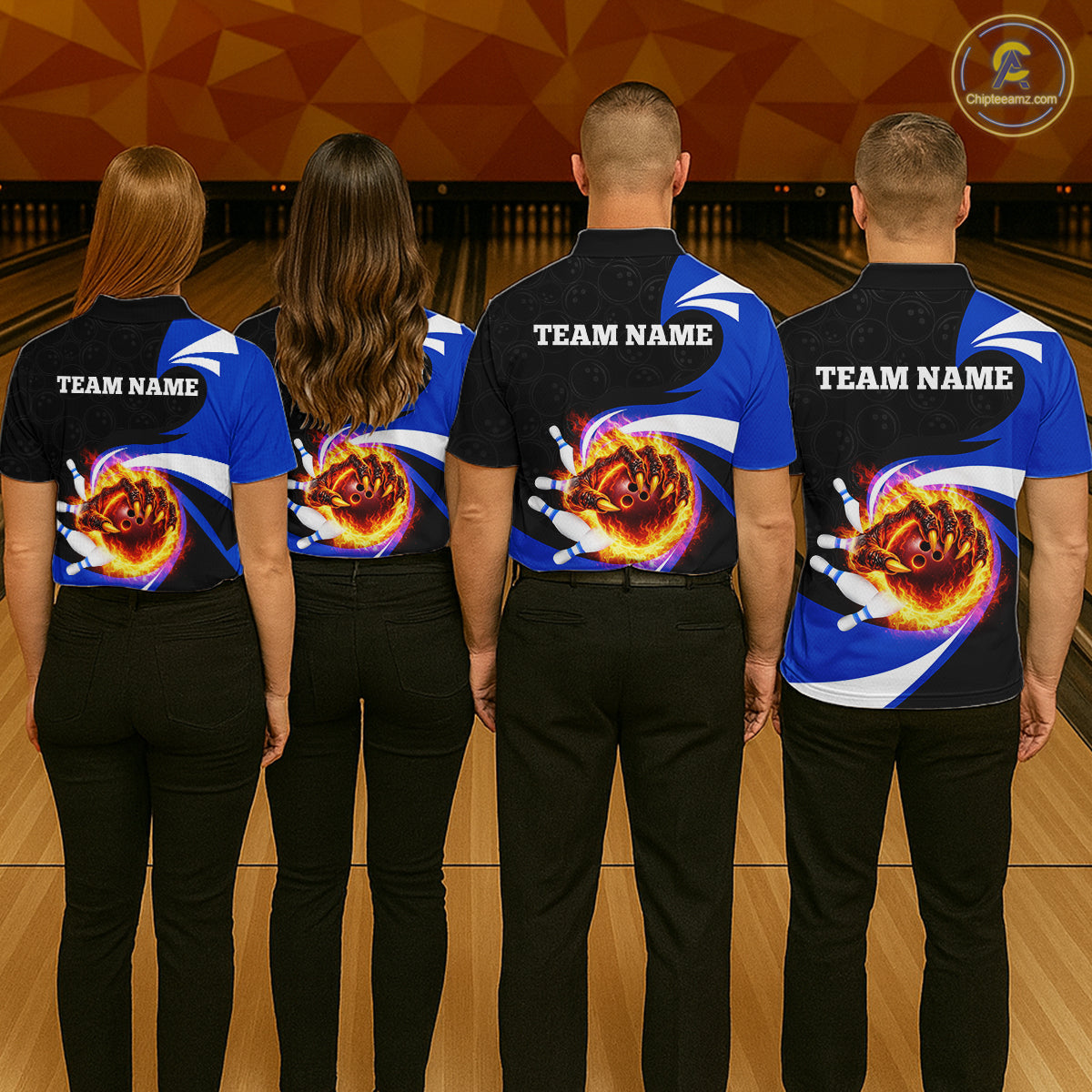 Personalized Blue Flame Demon Hand Bowling Shirt for Women Bowling Outfit Polo & Quarter-Zip Bowling Jersey QZT867