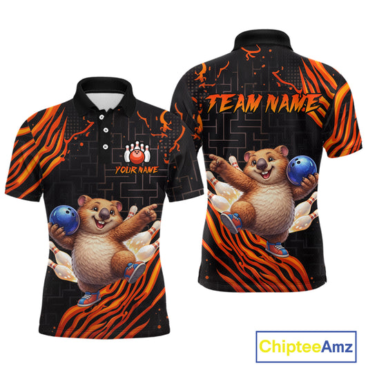 Orange Funny Wombat Bowling Shirt for Men Custom Bowling Jersey Polo & Quarter-Zip Bowling Outfit  QZT923