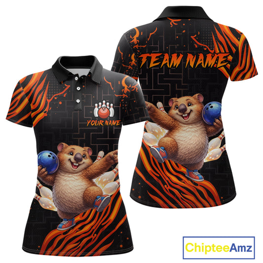 Orange Funny Wombat Bowling Shirt for Women Custom Bowling Jersey Polo & Quarter-Zip Bowling Outfit  QZT923