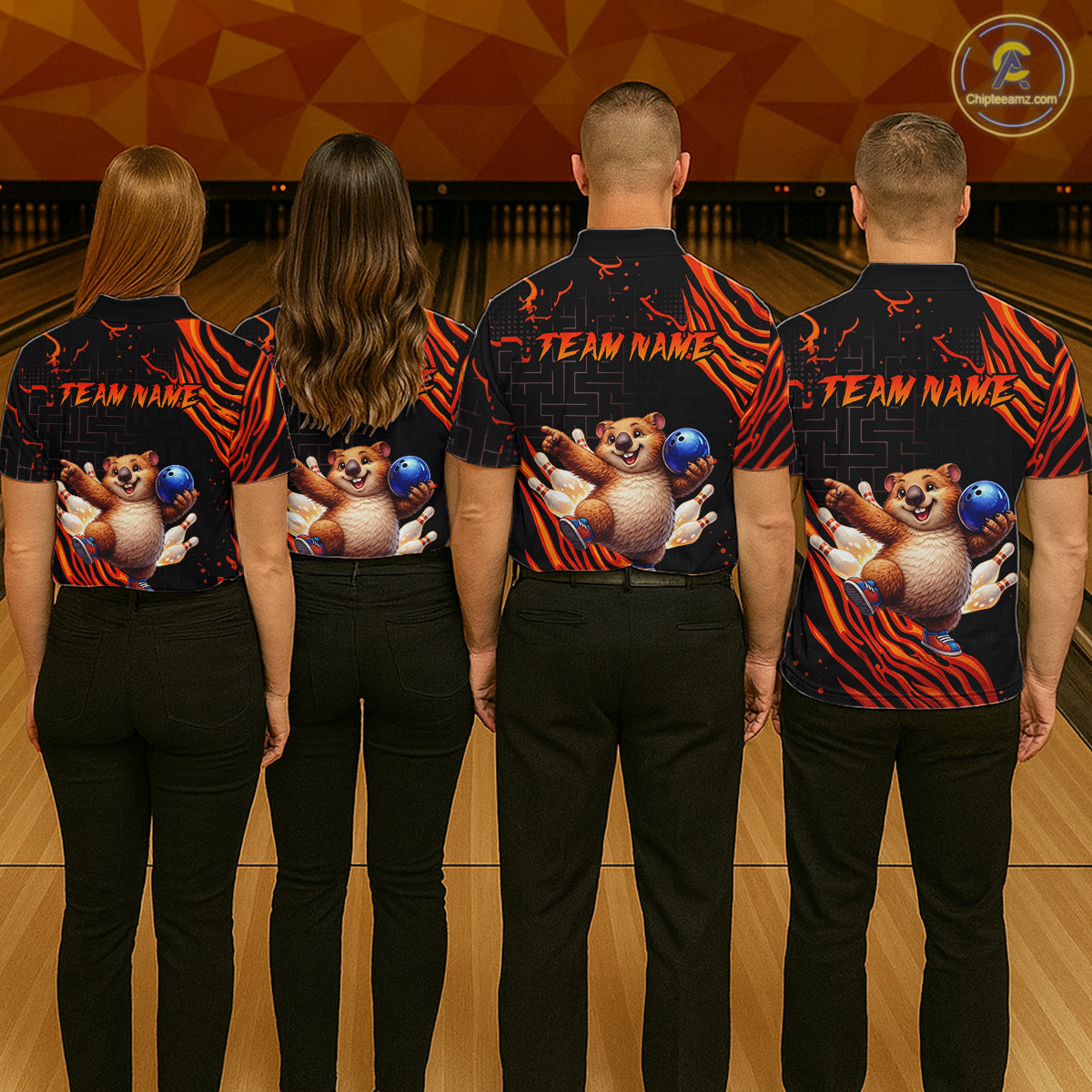 Orange Funny Wombat Bowling Shirt for Men Custom Bowling Jersey Polo & Quarter-Zip Bowling Outfit  QZT923