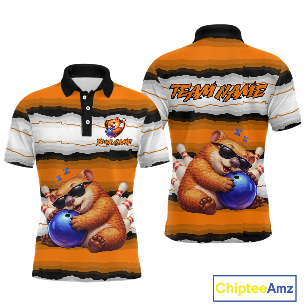 Custom Orange Wombat Bowling Shirt for Men Bowling League Jersey Polo & 1/4-Zip Bowling Outfit QZT925