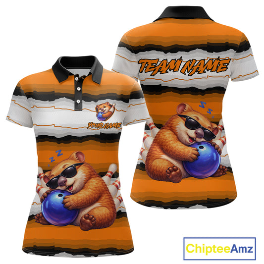Custom Orange Wombat Bowling Shirt for Women Bowling League Jersey Polo & 1/4-Zip Bowling Outfit QZT925