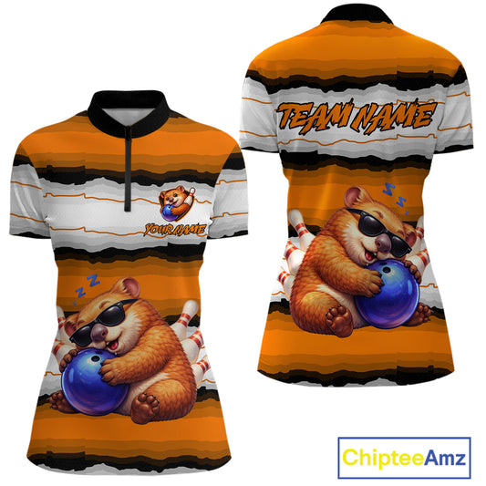 Custom Orange Wombat Bowling Shirt for Women Bowling League Jersey Polo & 1/4-Zip Bowling Outfit QZT925