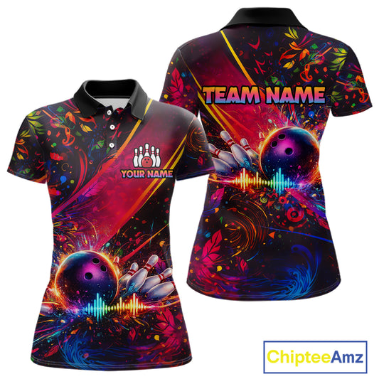 Custom Retro Music Bowling Shirt for Women Bowling Jersey Polo & 1/4-Zip Bowling Tournament QZT954