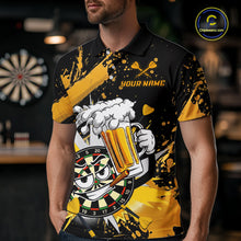 Load image into Gallery viewer, Funny Yellow Beer Dartboard Team Shirt for Men Custom Dart Jersey Polo &amp; Quarter-Zip Dart Outfit DHT40
