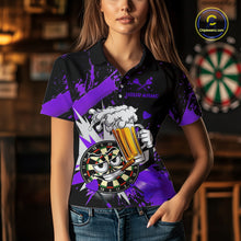 Load image into Gallery viewer, Funny Purple Beer Dartboard Team Shirt for Women Custom Dart Jersey Polo &amp; Quarter-Zip Dart Outfit DHT40