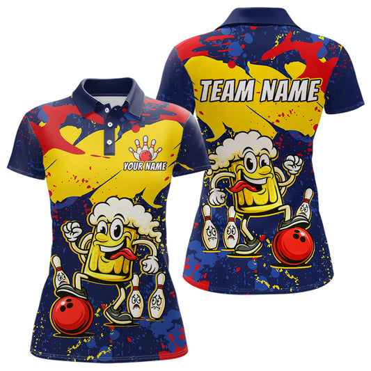 Red & Yellow Funny Beer Bowling Shirt Custom Navy Bowling Jersey for Women Bowling Team QZT811