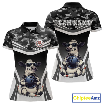 Custom Funny Cow Bowling Shirt for Women Camo Bowling League Jersey Polo & Quarter-Zip QZT871