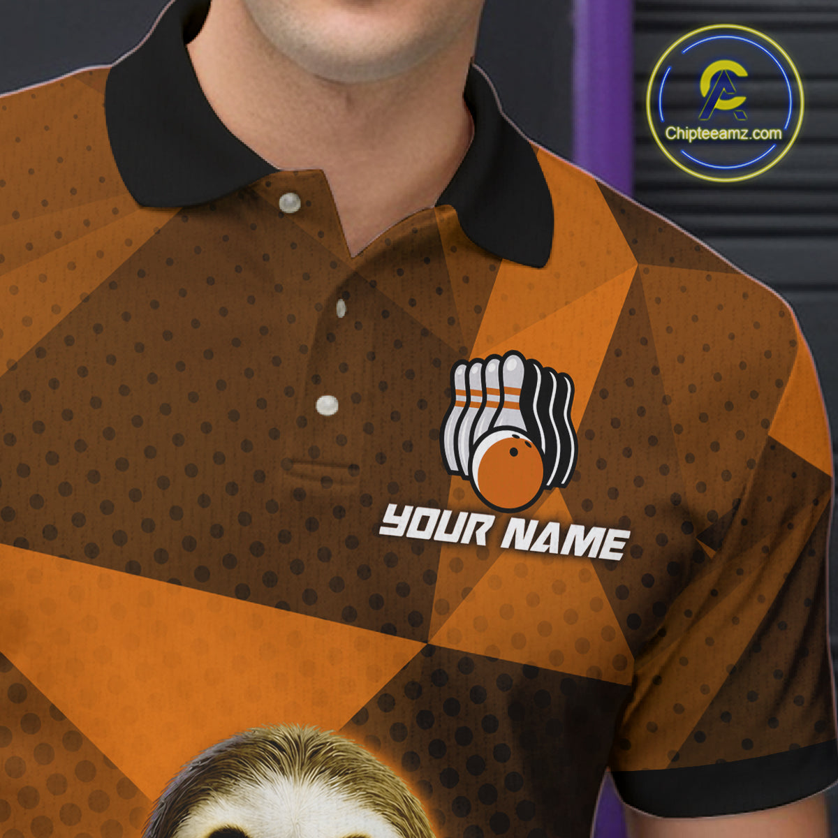 Orange Funny Sloth Bowling Shirt for Men Custom Bowling Jersey Polo & Quarter-Zip Bowling Outfit QZT995