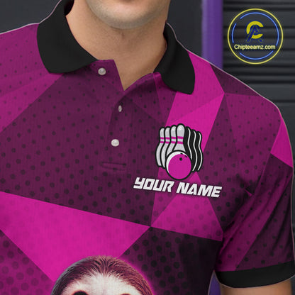 Pink Funny Sloth Bowling Shirt for Men Custom Bowling Jersey Polo & Quarter-Zip Bowling Outfit QZT995