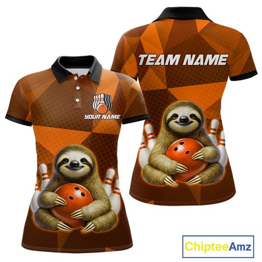 Orange Funny Sloth Bowling Shirt for Women Custom Bowling Jersey Polo & Quarter-Zip Bowling Outfit QZT995