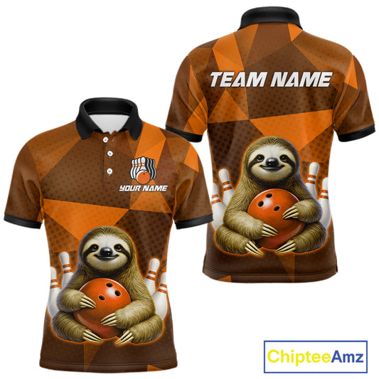 Orange Funny Sloth Bowling Shirt for Men Custom Bowling Jersey Polo & Quarter-Zip Bowling Outfit QZT995