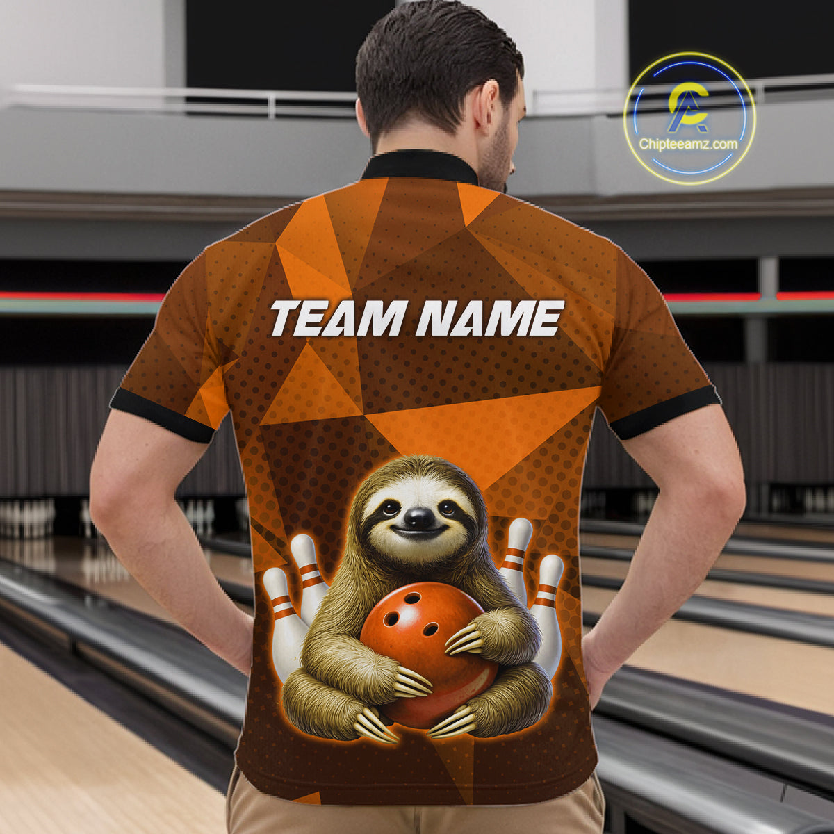 Orange Funny Sloth Bowling Shirt for Men Custom Bowling Jersey Polo & Quarter-Zip Bowling Outfit QZT995
