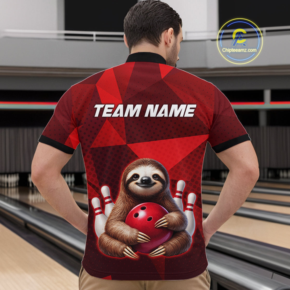 Red Funny Sloth Bowling Shirt for Men Custom Bowling Jersey Polo & Quarter-Zip Bowling Outfit QZT995