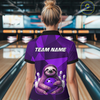 Purple Funny Sloth Bowling Shirt for Women Custom Bowling Jersey Polo & Quarter-Zip Bowling Outfit QZT995