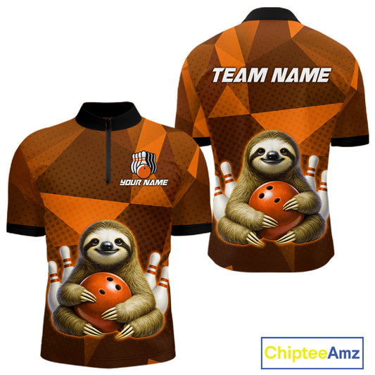 Orange Funny Sloth Bowling Shirt for Men Custom Bowling Jersey Polo & Quarter-Zip Bowling Outfit QZT995