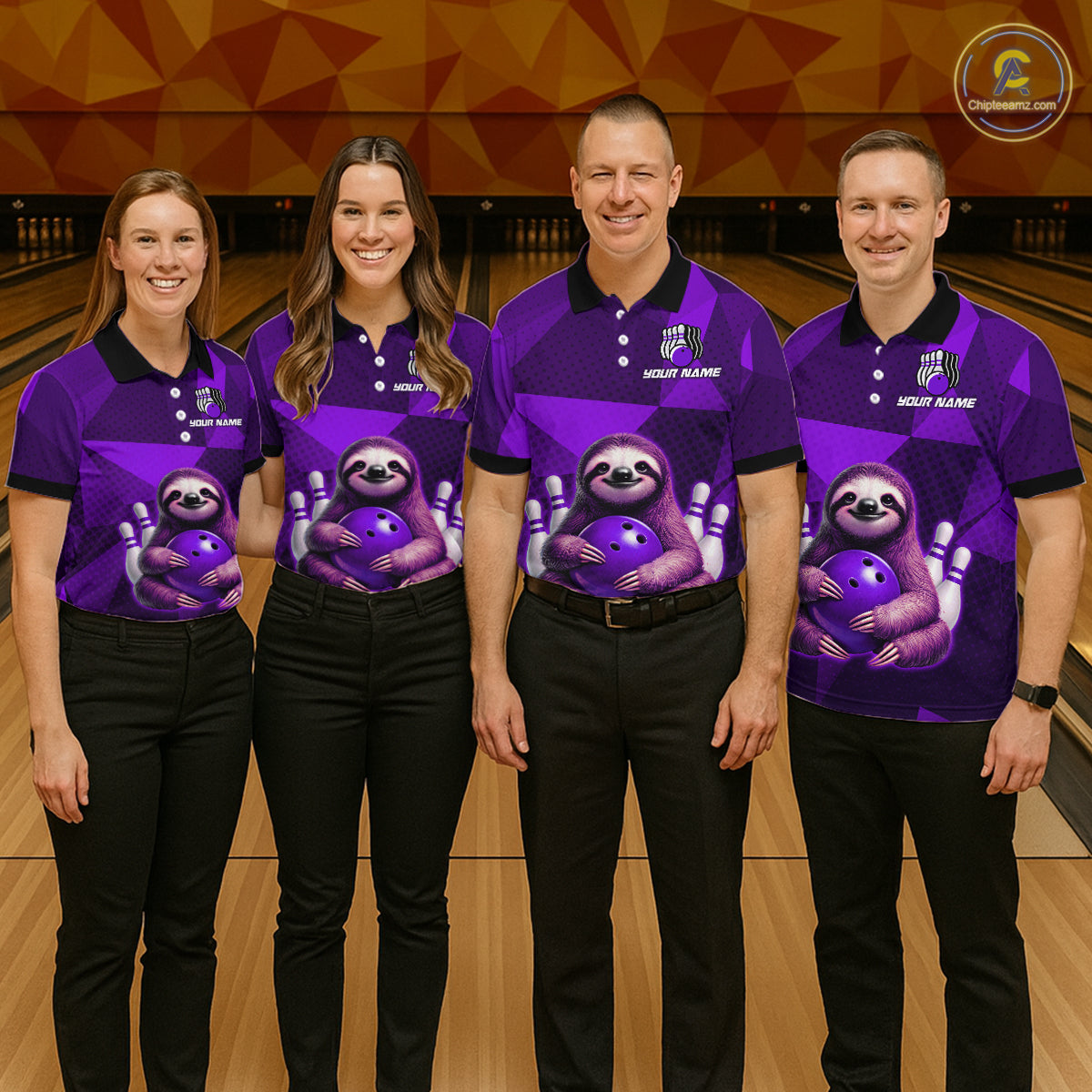 Purple Funny Sloth Bowling Shirt for Men Custom Bowling Jersey Polo & Quarter-Zip Bowling Outfit QZT995