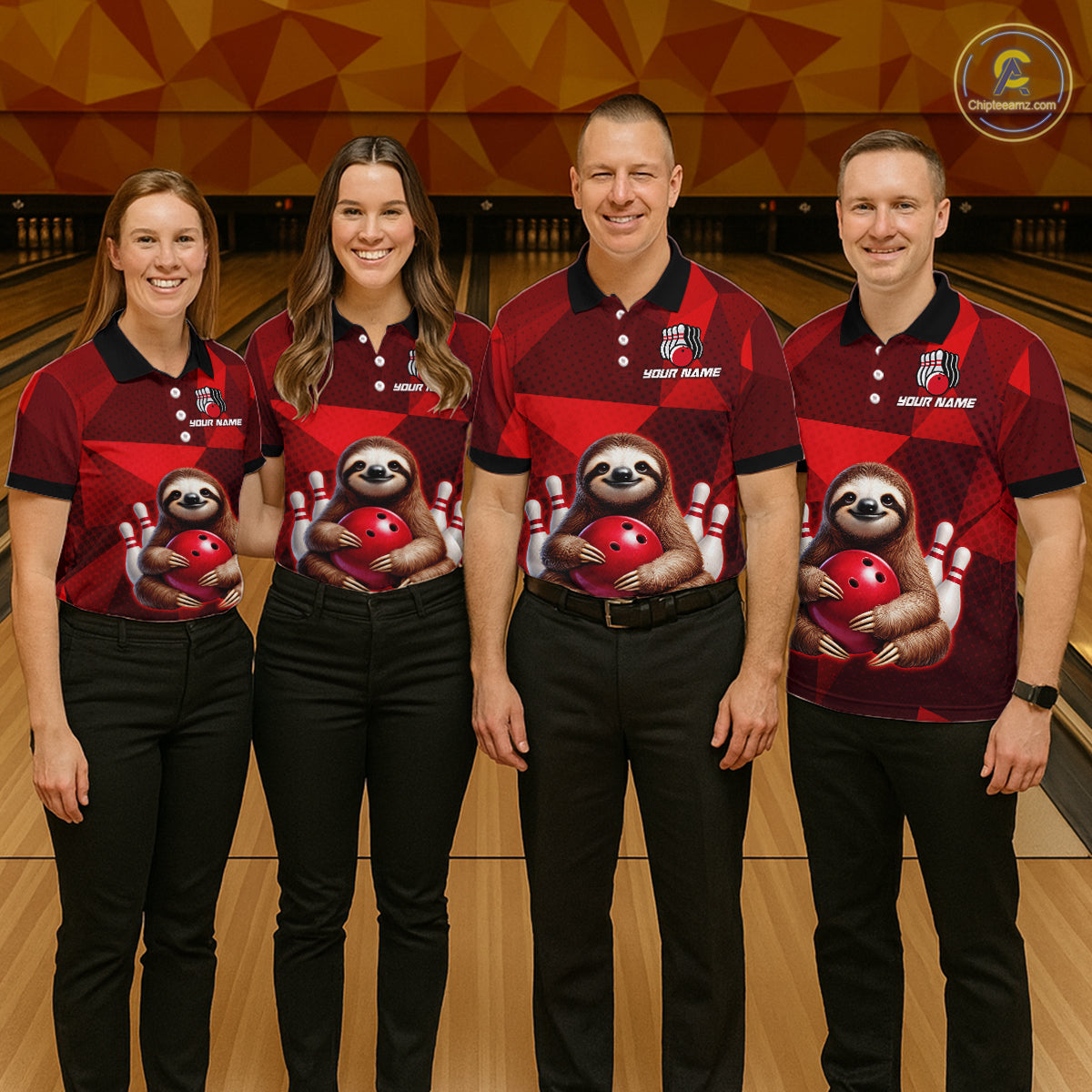 Red Funny Sloth Bowling Shirt for Men Custom Bowling Jersey Polo & Quarter-Zip Bowling Outfit QZT995