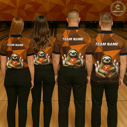 Orange Funny Sloth Bowling Shirt for Men Custom Bowling Jersey Polo & Quarter-Zip Bowling Outfit QZT995