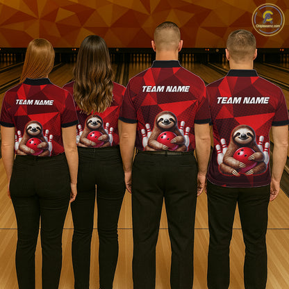 Red Funny Sloth Bowling Shirt for Men Custom Bowling Jersey Polo & Quarter-Zip Bowling Outfit QZT995