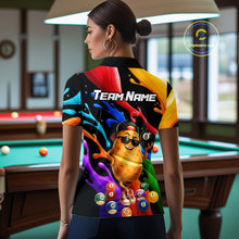 Load image into Gallery viewer, Person wearing a colorful sports jersey with billiards design in a pool hall.