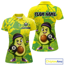 Load image into Gallery viewer, Avocado-themed polo shirt with 8-ball design on a yellow and green background, featuring 'Chiptee Amz' branding.