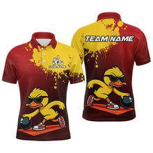Load image into Gallery viewer, Custom Funny Duck Bowling Shirt for Men Red &amp; Yellow Bowling Jersey Polo &amp; 1/4 Zip QZT791