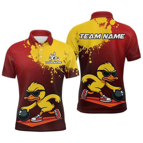 Custom Funny Duck Bowling Shirt for Men Red & Yellow Bowling Jersey Polo & 1/4 Zip QZT791