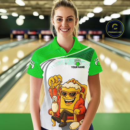 Custom Funny Green Beer Polo Bowling Team Shirt for Women Quarter-Zip Bowling Jersey Outfit QZT820