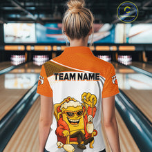 Load image into Gallery viewer, Custom Funny Orange Beer Polo Bowling Team Shirt for Women Quarter-Zip Bowling Jersey Outfit QZT820