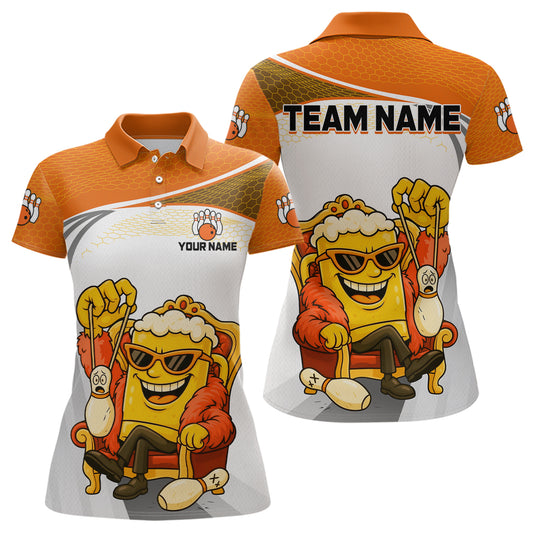 Custom Funny Orange Beer Polo Bowling Team Shirt for Women Quarter-Zip Bowling Jersey Outfit QZT820