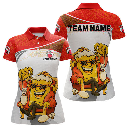 Custom Funny Red Beer Polo Bowling Team Shirt for Women Quarter-Zip Bowling Jersey Outfit QZT820