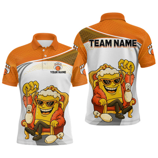 Custom Funny Orange Beer Polo Bowling Team Shirt for Men Quarter-Zip Bowling Jersey Outfit QZT820