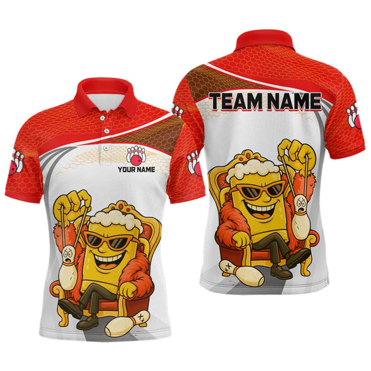 Custom Funny Red Beer Polo Bowling Team Shirt for Men Quarter-Zip Bowling Jersey Outfit QZT820