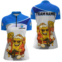 Load image into Gallery viewer, Custom Funny Blue Beer Polo Bowling Team Shirt for Women Quarter-Zip Bowling Jersey Outfit QZT820